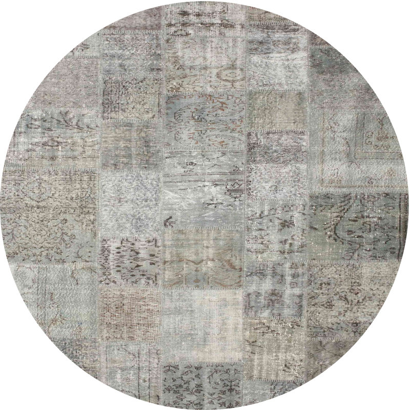 Tapis abstrait gris clair, Rond 7 pi
