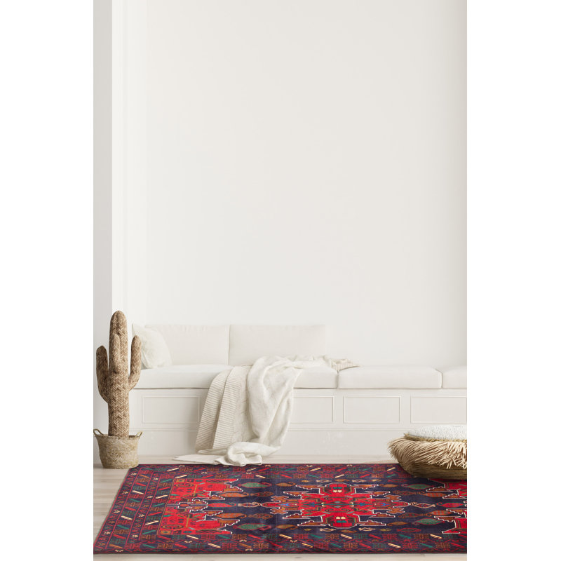Tapis bleu foncé Teimani 3 pi 10 po x 6 pi 4 po