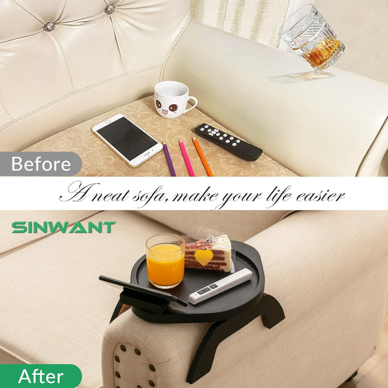 Sofa Armrest Tray, Clip On Couch Arm Table, Foldable Sofa Arm Tray With 360° Rotating Phone Holder,Side Tables,TV Trays, Sofa Table For Eating And Drink Table