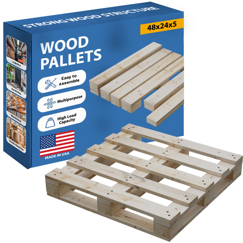 Palette en bois robuste à 4 entrées – Palette d'expédition en bois dur de qualité industrielle, durable, réutilisable, empilable, facile à manipuler, usage commercial comme palette au sol, 1 unité