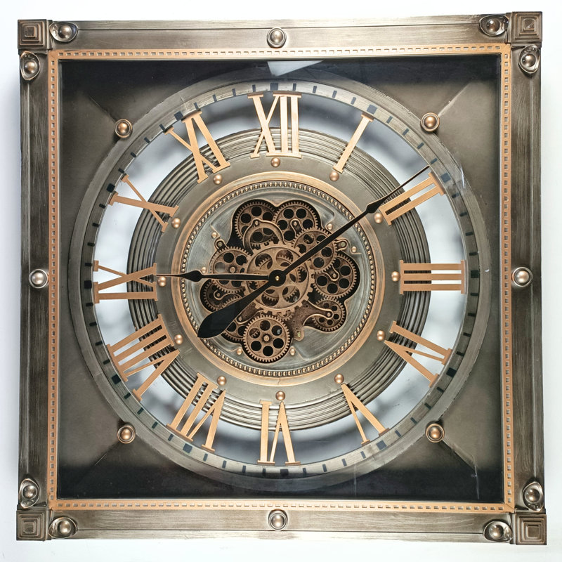 THE GEARS CLOCK Wall Clock with Real Moving Gears LU-LI_ 32 in Square BRONZE-ANTIQUE