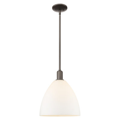 Arcadia - Benston - Mini-luminaire suspendu 1 tige 12 po - Finition bronze huilé - Abat-jour blanc mat