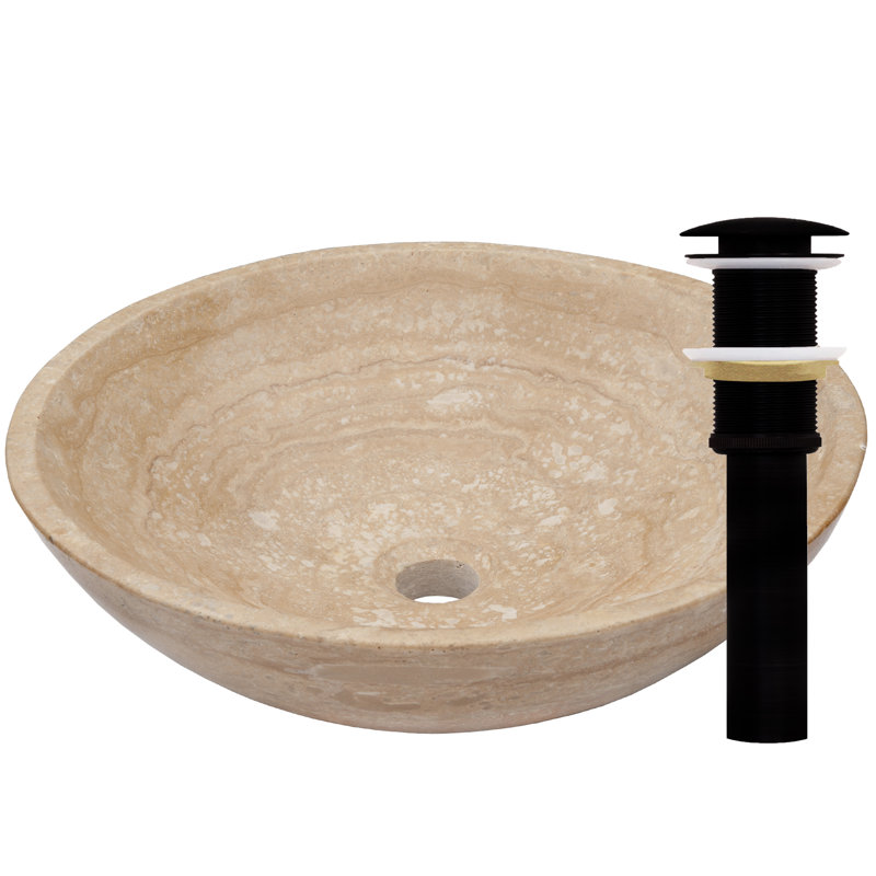Novatto 17'' Beige Stone Circular Bathroom Sink, Matte Black