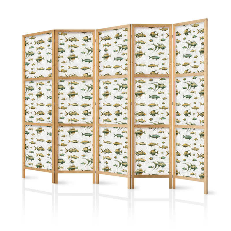 171cm H Solid Wood Folding Room Divider, 171cm H x 225cm W x 1.2cm D, 5