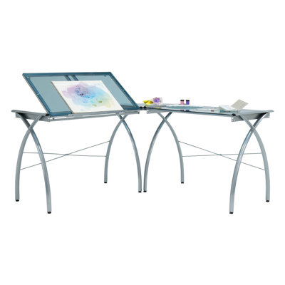 Courson L-Shaped Glass Top Drafting Table