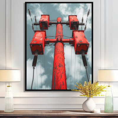 Red Black Urban Electric Power Lines I - impression d'art mural lignes électriques