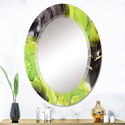 Miroir mural vert et noir, art fluide abstrait noir et vert