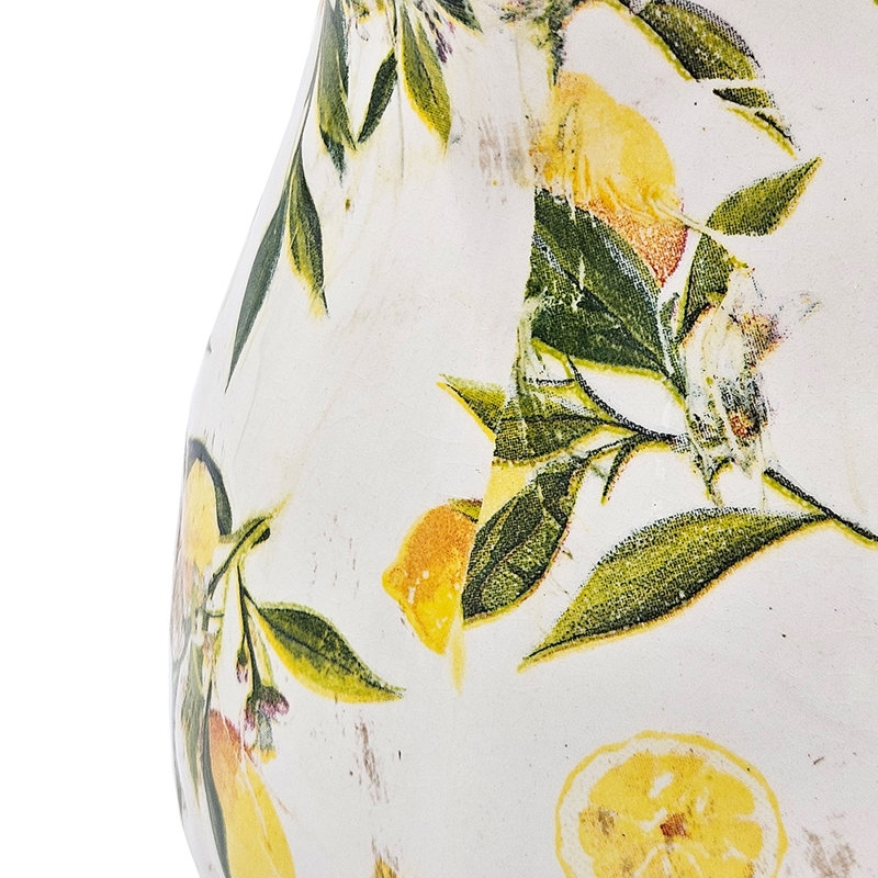 Ileah Ceramic Pitcher Vase with Lemon Motif , 7.9" H X 6.5" W X 7.9" D