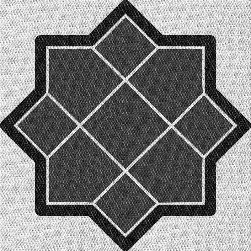 Tapis noir/blanc cassé tissé à la machine, Carré 8 pi
