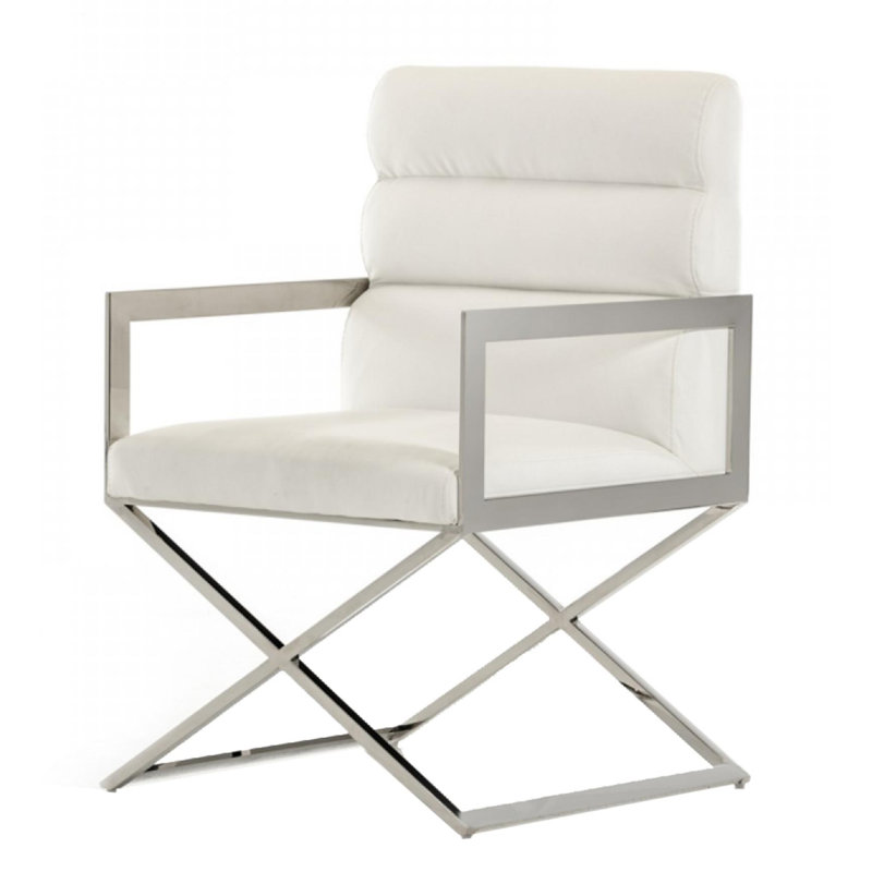 Chaise en similicuir noir Saffia, Blanc