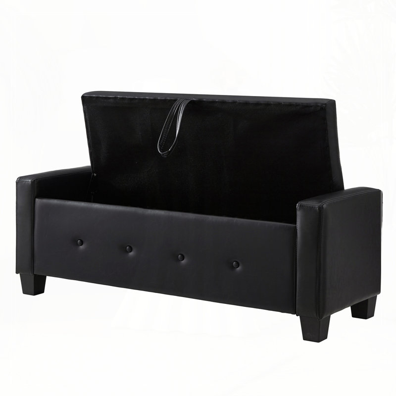 48" Ottoman Bench With Storage, Bench For Bedroom, Living Room, Hallway, Upholstered Tufted Faux Leather Pu Ottoman, Black