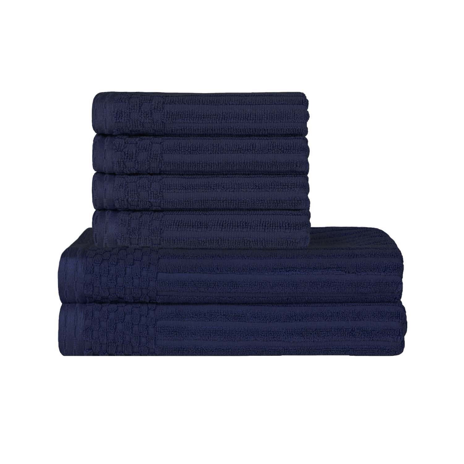 6-Piece Ribbed Cotton Towel Set, Navy Blue