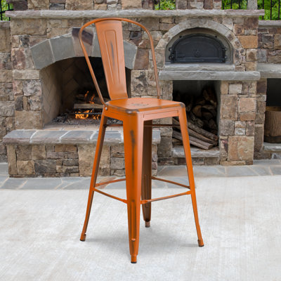 Angelean 24" High Distressed Metal Indoor-Outdoor Counter Height Stool - Back