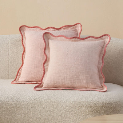 Double Stitch Cotton Decorative Scalloped Throw Pillow Covers,Square Cushion Case for Living Room Couch