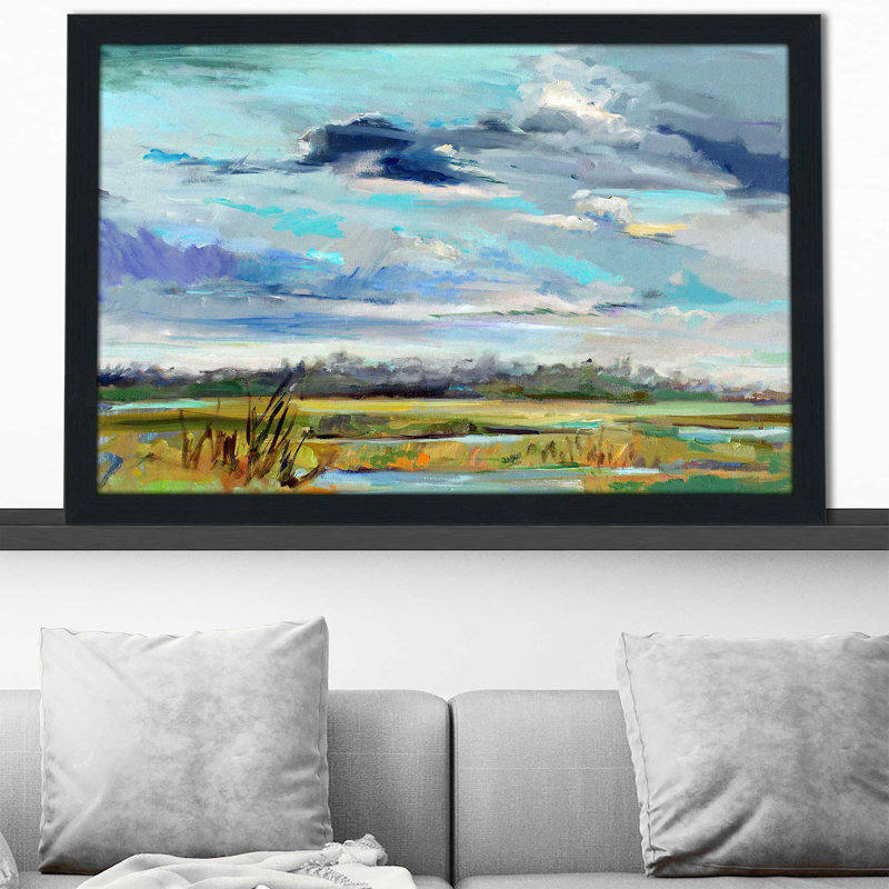 Marsh Skies par - Peinture, Cadre espresso, H 21,5 po x l 27,5 po x P 0,75 po