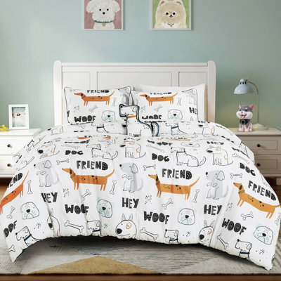 Ensemble d'édredon en microfibre imprimé 4 pièces 4 pièces Wouf Friends