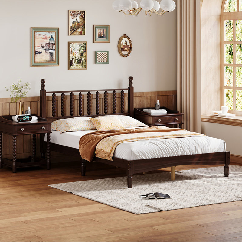 Retro Style Platform Bed, Walnut, Full