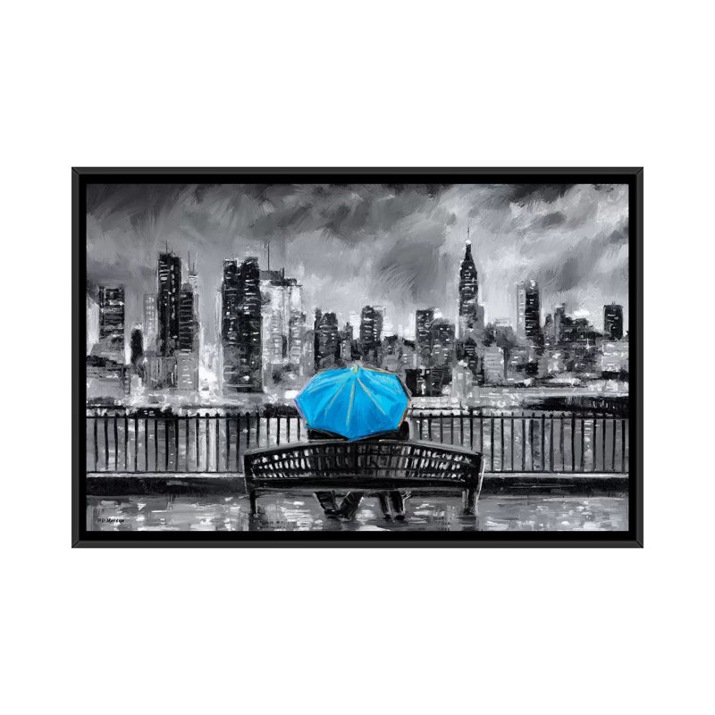 NY In Love In Blue by P.D. Moreno - Print on Canvas, Black Framed, 101.6 cm H x 66.04 cm W