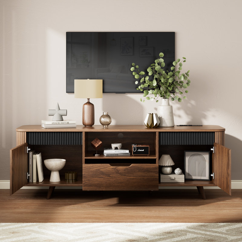 Modern Wood Tv Stand With Power Outlet,Storage And Shelves To Fit Up To 65" Tvs
