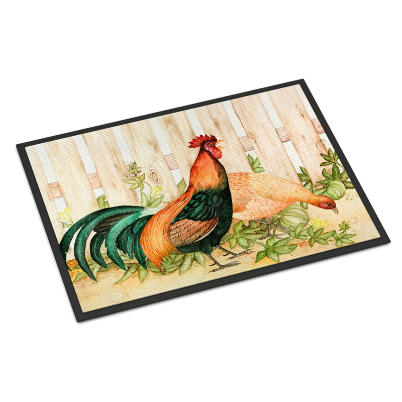 Non-Slip Doormat, Chicken And Rooster, 18" W x 27" L