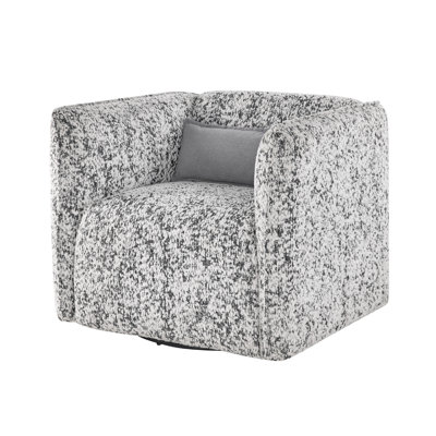 Swivel Armchair, Gray Jacquard Fabric, Foam Cushioning, Square Frame