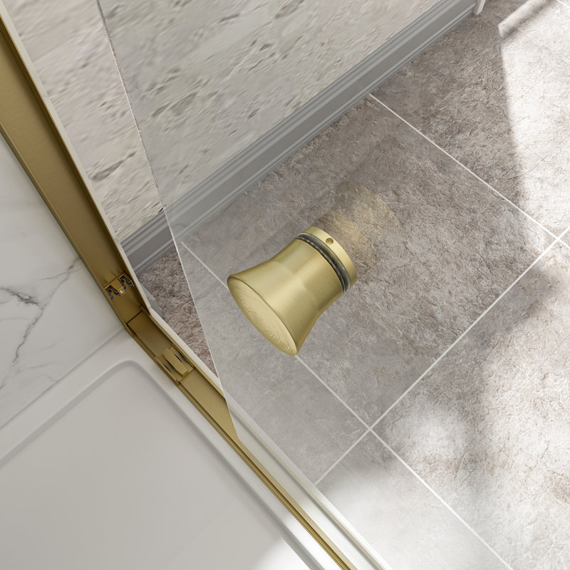 60 po X P 72 po Porte de douche coulissante double H, cadre doré brossé, 1/4 po Verre trempé avec membrane antidéflagrante