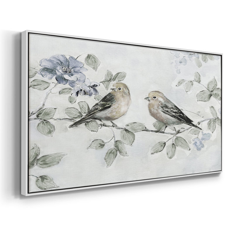 Soft Finch Summer - Toile tendue avec châssis encadré - Prêt à accrocher, H 21 po x l 41 po, Blanc