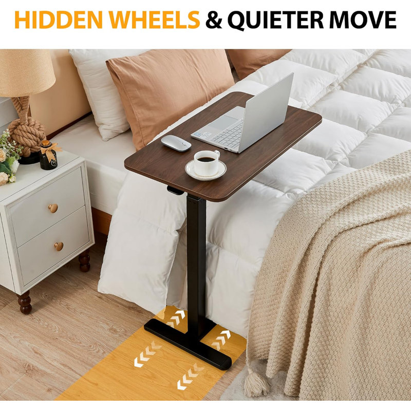 Overbed Table With Hidden Wheels, Mobile Standing Desk Hospital Bed Table Laptop Bedside Sofa Side Table, Multi-Purpose Rolling Overbed Table