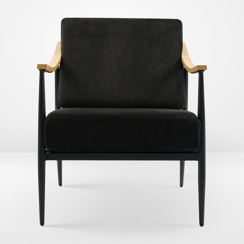 26" Wide Mid-Century Modern Black Accent Chair Comfy Reading Chair for Living Room & Bedroom & Office, Black