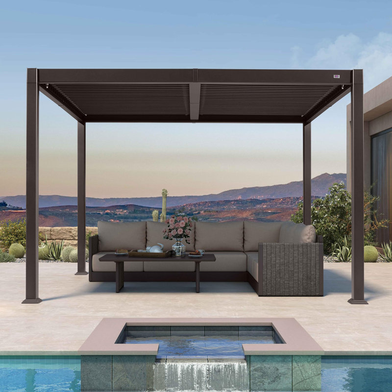PURPLE LEAF 10' x 10' Adjustable Louvre Shade Aluminum Brown Pergola for Deck Backyard Garden Hardtop Gazebo