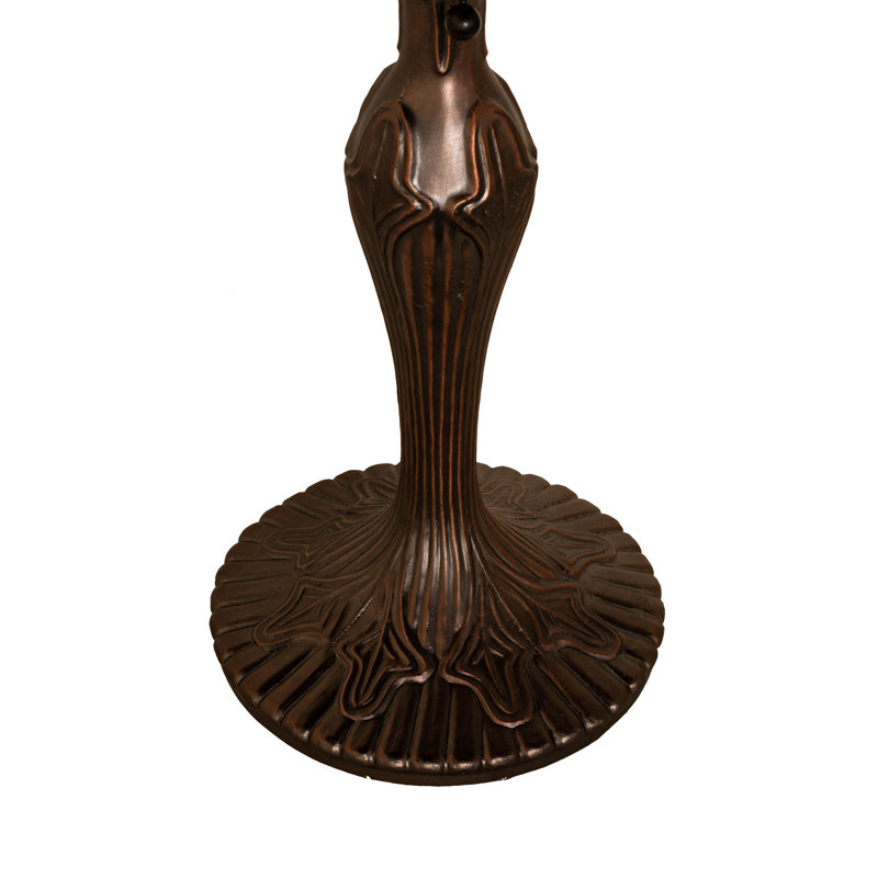 Beige & Purple Stained Glass Table Lamp with Bronze Base
