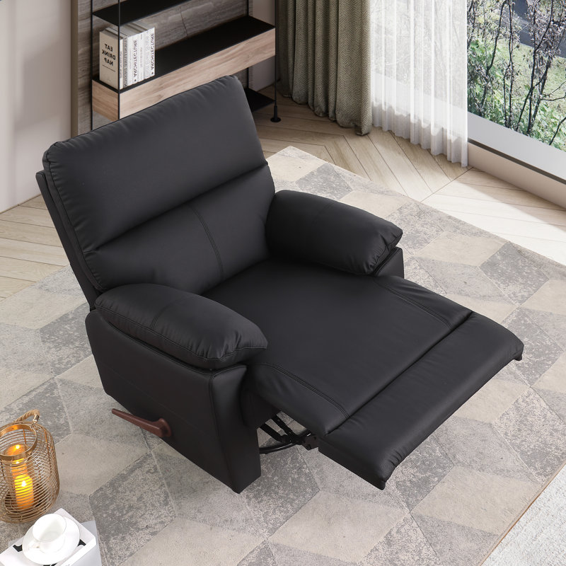 35.7" Wide Upholstered Manual Swivel Rocker Recliner Chair, Black