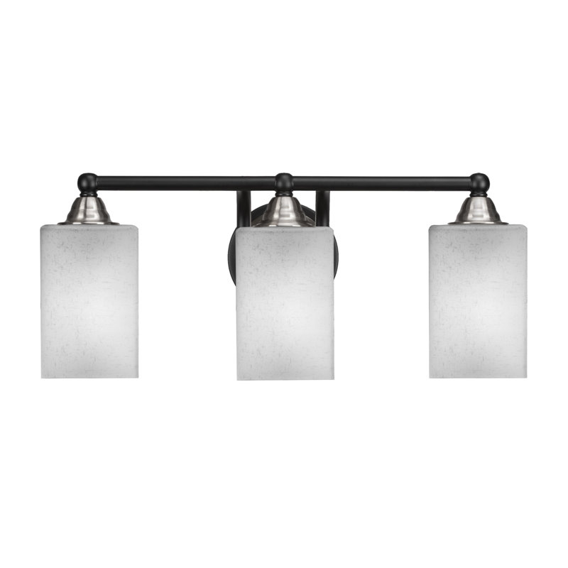 Michell 3-Light Bath Bar, Matte Black/Brushed Nickel, White Muslin
