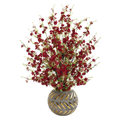 Cherry Blossom Arrangement in Vase with Gold Trimming