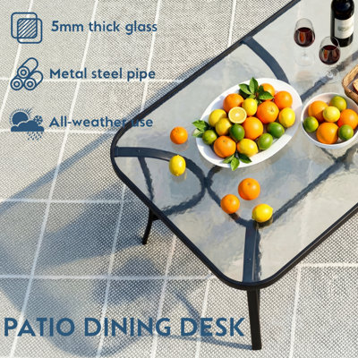 Patio Dining Set For 6, Outdoor Table And Chairs W/1.69?Umbrella Hole, All Weather Patio Furniture Set, 30"X 55" Table And Stackable PVC-coated polyester Chair, For Lawn, Deck (Umbrella Not Included)