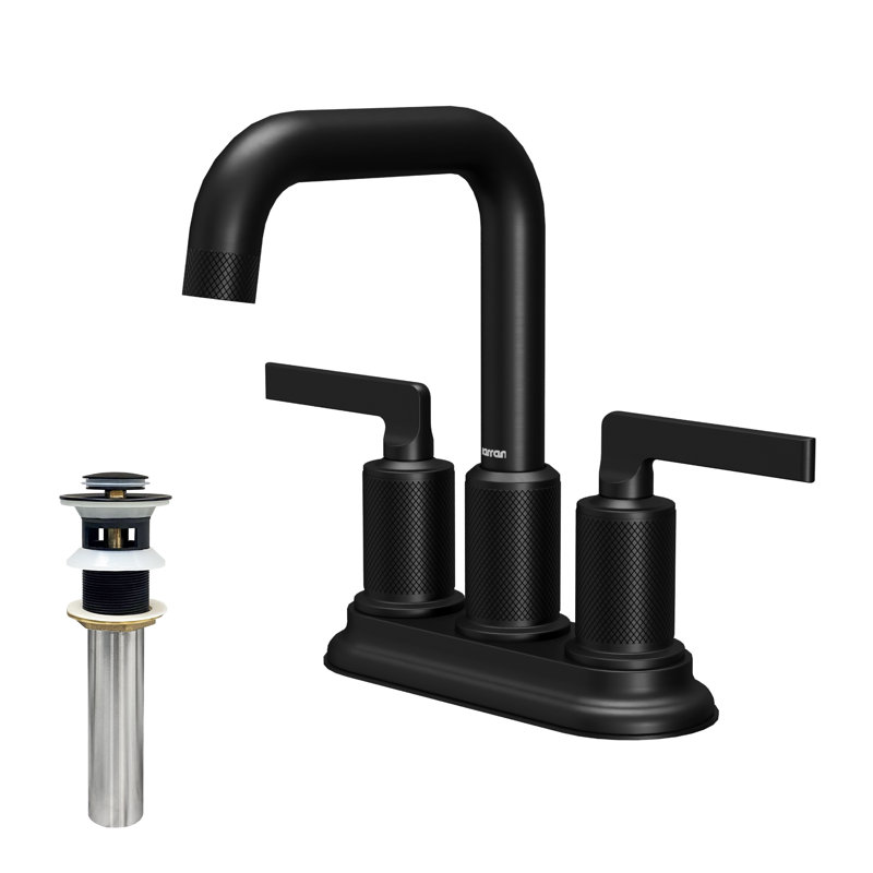 Karran 2-Handle 4-Inch Centerset Bathroom Faucet with Matching Pop-up Drain, Matte Black