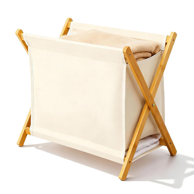 Foldable X-Frame Laundry Hamper, Multi-Size for Dorm, Bedroom, RV, (Beige)