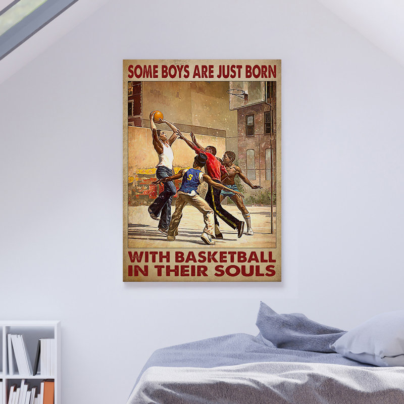 Certaines personnes jouant au basketball - Certains garçons sont juste nés avec - 1 pièce, impression d'art graphique rectangulaire sur toile tendue