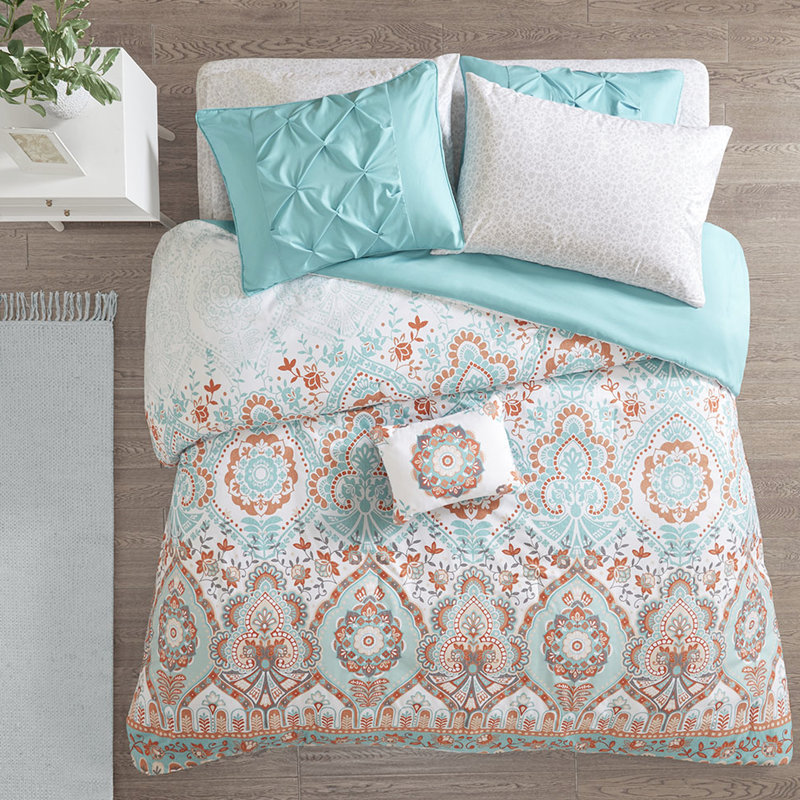 Twin Comforter And Sheet - Graceful Pattern With Bed Sheets Global Style, Twin Comforter + 7 Additional Pieces