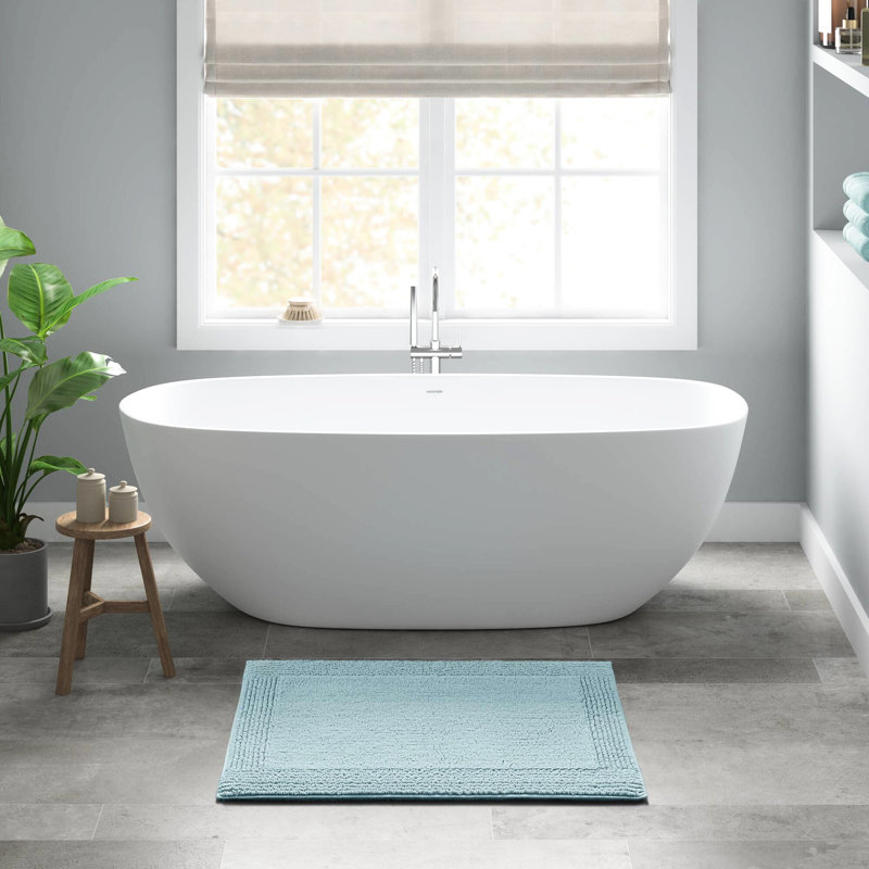 Tapis pour salle de bain réversible 100% coton bleu 24 x 44 po 3000 g / m² - lourd, doux et durable, Single - 44" L x 24" W