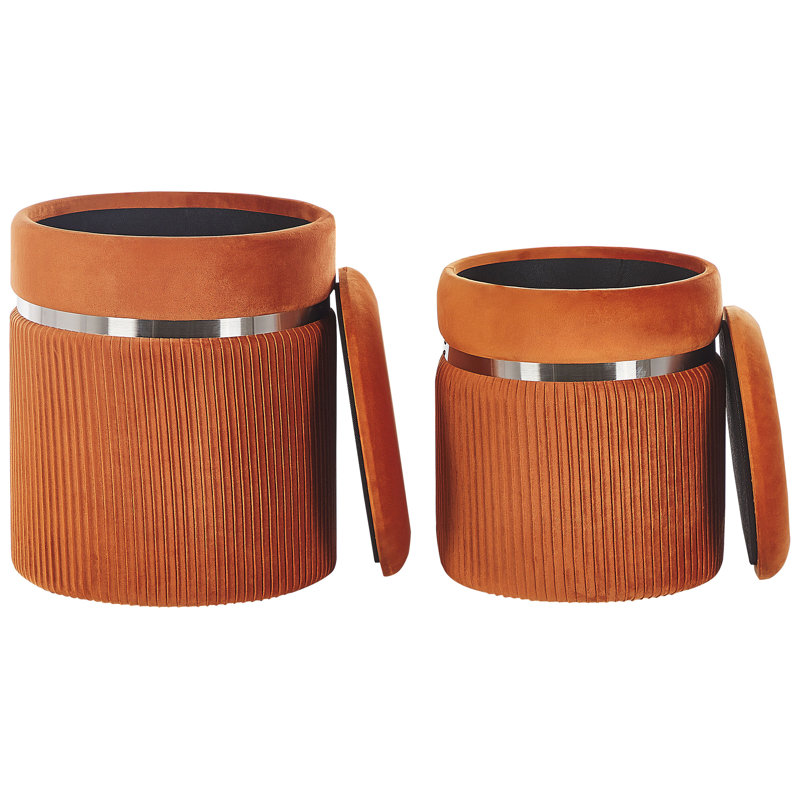 Nedrow Velvet Round Solid Colour Ottoman with Storage, Orange