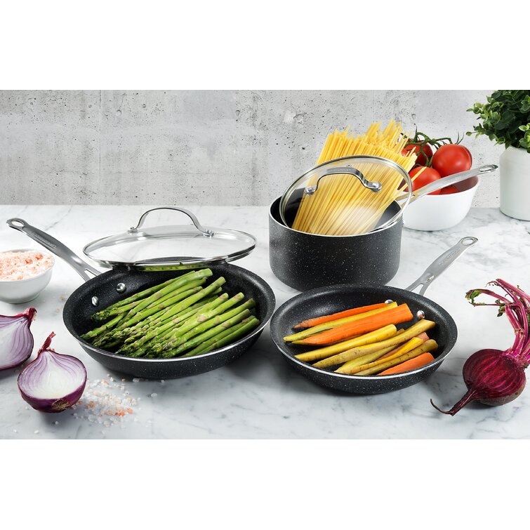 Granitestone Nonstick Fry Pan with Lid, 10-Inch Skillet with Glass Cover, Dishwasher Safe, Warp Free and Stay Cool Handles, B