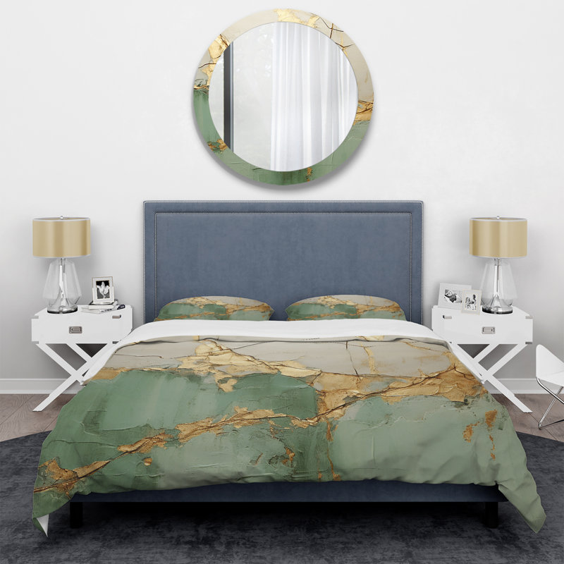 Ensemble de housse de couette Green Gold, Housse de couette simple et deux taies décorative