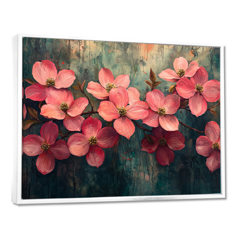 Imanie - Floral Wall Art, H 12 po x l 20 po, Cadre flottant, Blanc