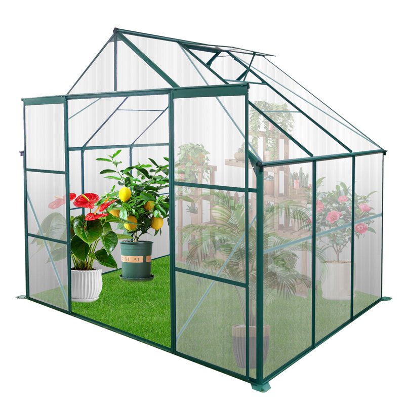 Walk-In 8X6ft Greenhouse With Air Flow System - Provide Fresh For Plants All Year Polycarbonate Roof Adjustment Enhance Plant Growth Conditions Season Long