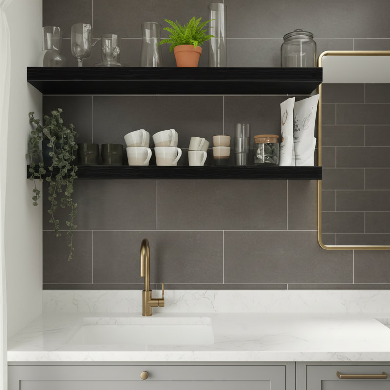 Large Black Wall-Mounted Shelving Unit (2-Piece Set), Suitable For Various Spaces, Farmhouse Style, For Both Display And Storage.