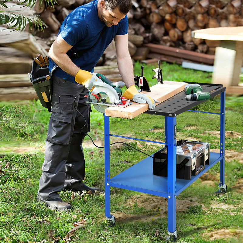35'' H X 36'' W X 18'' D Welding Table, Adjustable Height Workbench with Shelf