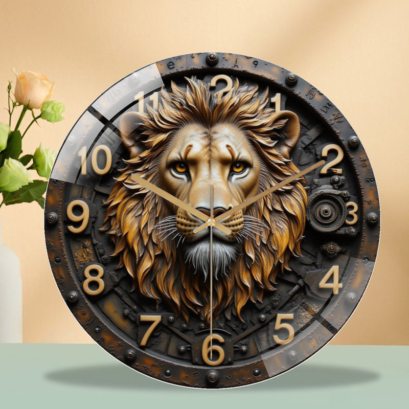 Horloge murale tête de lion, horloge murale 12 po