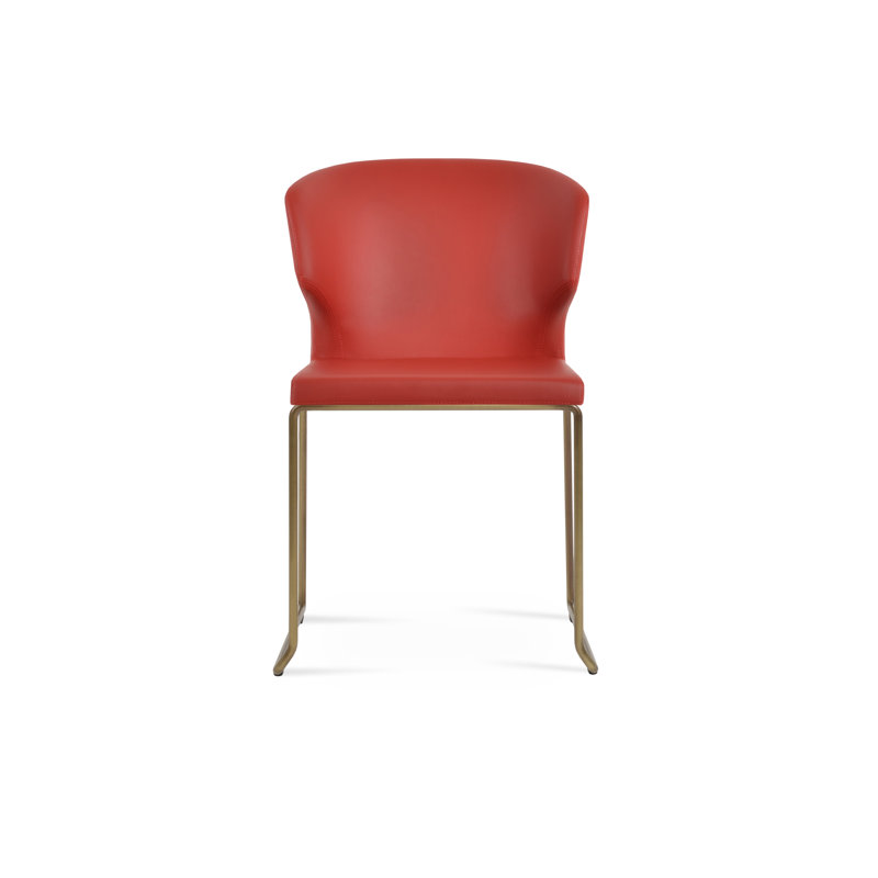 Chaise empilable Amed, Laiton, Similicuir gris clair