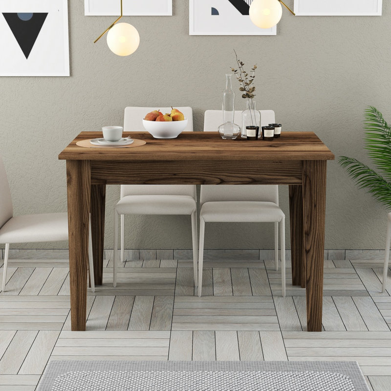 Élégante table de cuisine en noyer de 43,3 po x 29,5 po x 29,5 po | 100% panneau de particules enduit de mélamine avec pieds en carton, épaisseur: 0,7 pouce | Conception traditionnelle de couleur unie, parfaite pour les espaces de salle à manger et de rassemblement, durable et élégante